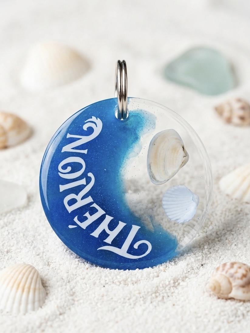 Médaille en epoxy thème mer et coquillage